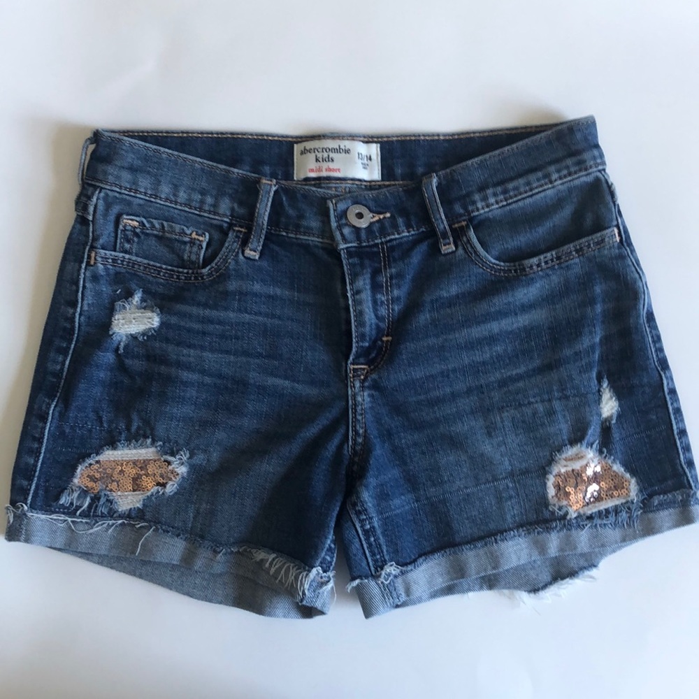 Abercrombie Girl Denim Midi Shorts Rose Gold 13/14